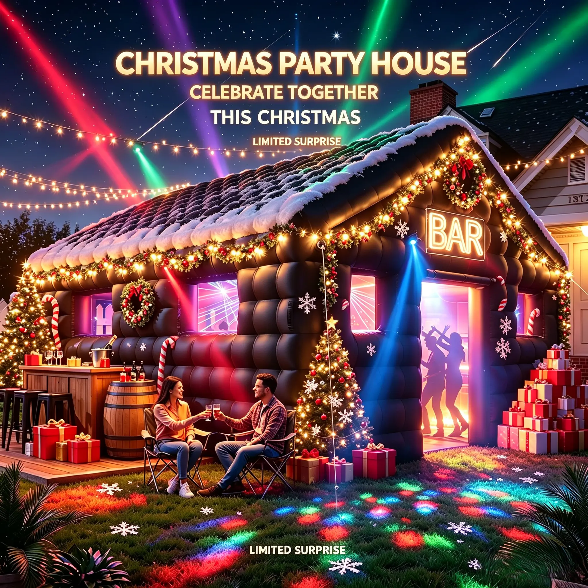 Aoxun 20x16 Ft Black Oxford Fabric Christmas Inflatable Nightclub Tent, Quick Inflate Portable Pop Up Tent, Spacious Venue for Xmas Holiday Party & Outdoor Celebration, W/ Storage Bag (Home Improvement Garden Building Supply)