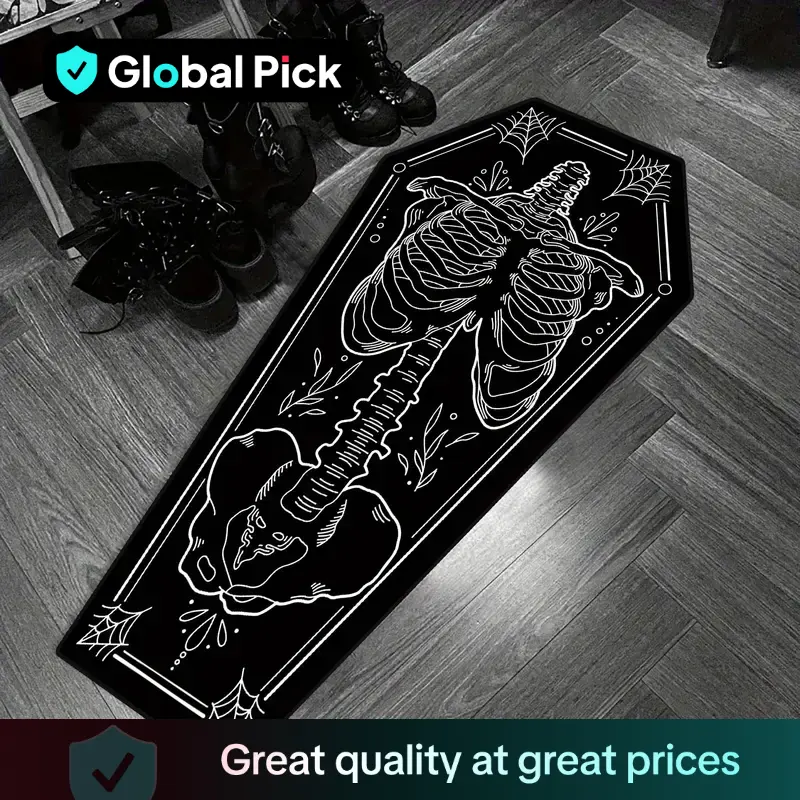 Halloween Home Decor Carpet, Skull Spider Print Coffin Shape Mat, Creative Unique Holiday Gift Rug, Soft Washable Floor Covering