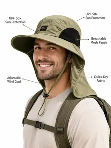 Unisex Summer UV Protection Bucket Hat with Neck Flap, Outdoor Sun Hat