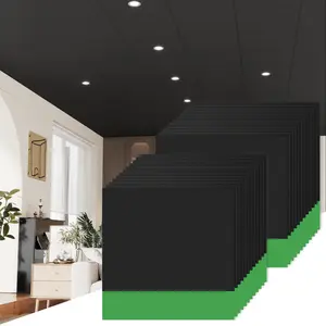 LooYee 24 x 24 Inch Black Drop Ceiling Tiles, 2 x 2FT 6 PCS PVC Smooth Ceiling Panels - Waterproof Fire-Rated to Prevent Breakage Ideal for Bathroom Living Room Bedroom Office Cover 24 Sq.Ft