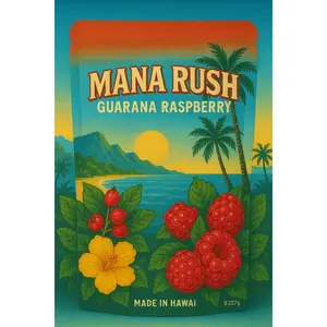 Mana Rush Guarana Raspberry -Bright Berry Flavor. Clean Natural Energy