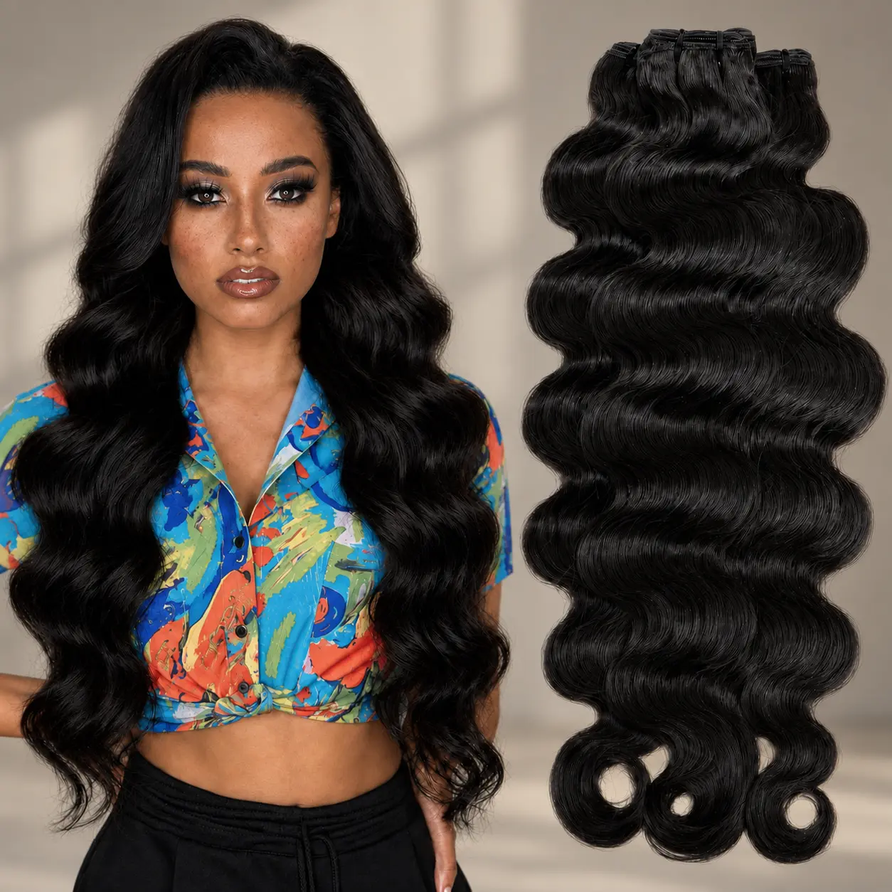 Women's Natural Black Human Hair Bundles - Real Hair Extensions, Natural Black Weave, Body Wave or Straight, Soft Full Weft, for Casual, Chic, Graduation Daily Styling