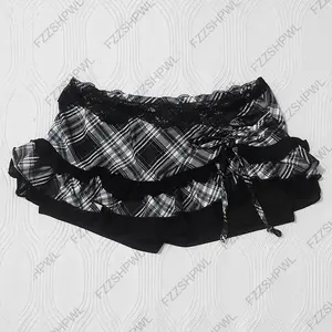 Skirt Subculture Harajuku Grid print Spicy Girls Mini Skirt Goth Streetwear Button A-line skirt Punk Retro Half length skirt