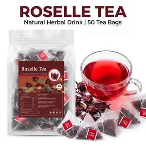 Roselle Flower Tea, 50 Bags Hibiscus Herbal Tea for Hot & Cold Brew, 0 Sugar 0 Calorie Refreshing Drink, Healthy Daily Hydration