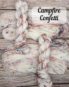 Campfire Confetti Hand-Dyed Yarn in Rustic Deep Reds Greens & Oranges for Cozy Autumn Crafting Projects