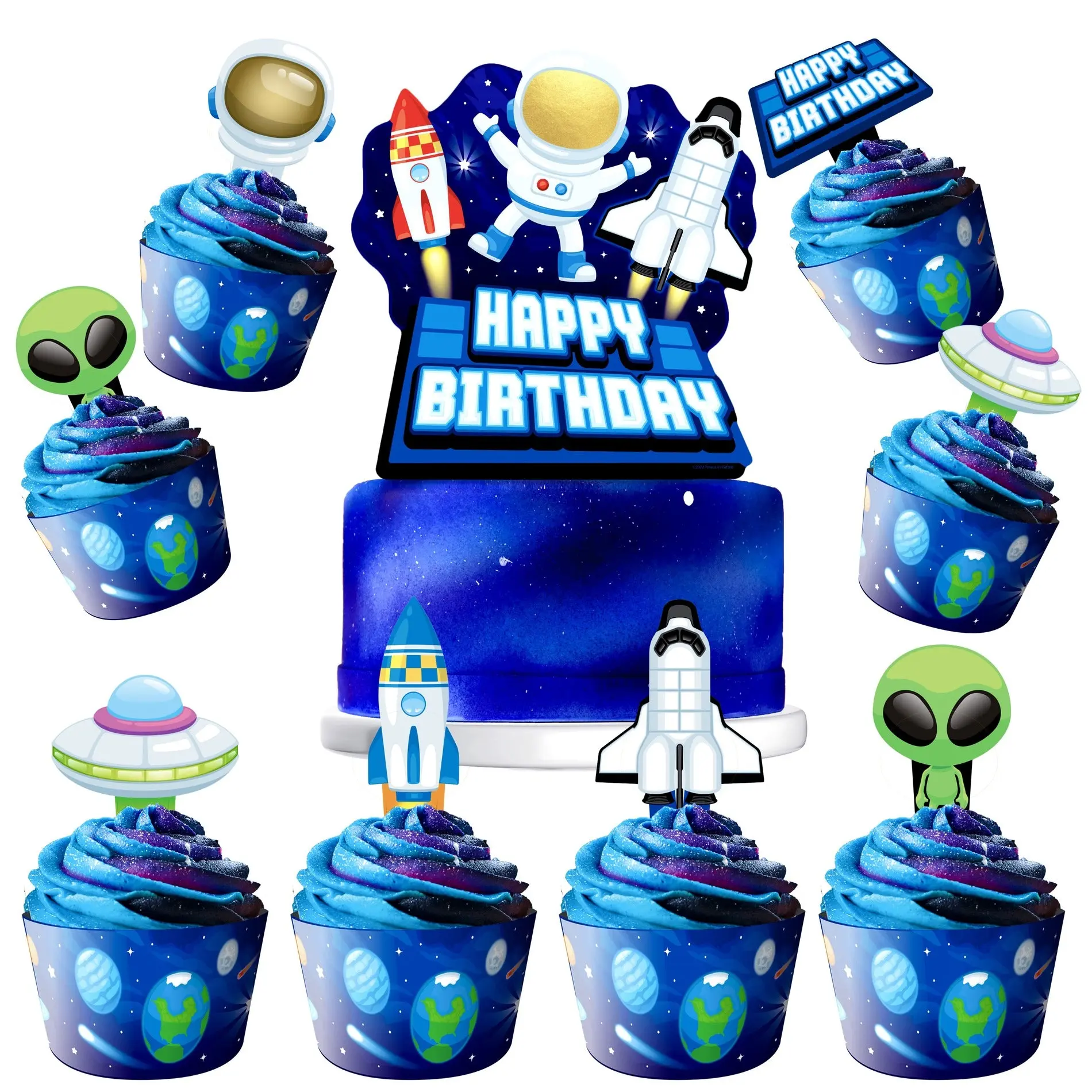 Outer Space Cake Topper & Outer Space Cupcake Toppers Kit