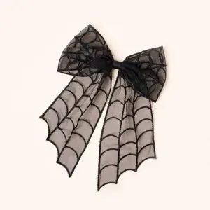 1pc Gothic Lace Spider Web Bow Hair Clip, Halloween Costume Accessory For Women, Carnival Claw Clips Hair Claws Barrettes, Dark Elegant Hairpiece For Party & Daily Gothic Look