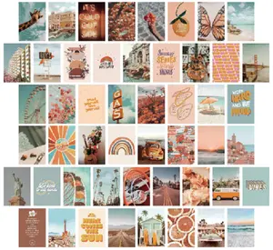 Boho Peach Orange Wall Collage Kit (50 Set, 4x6 inch) Decor Decoration