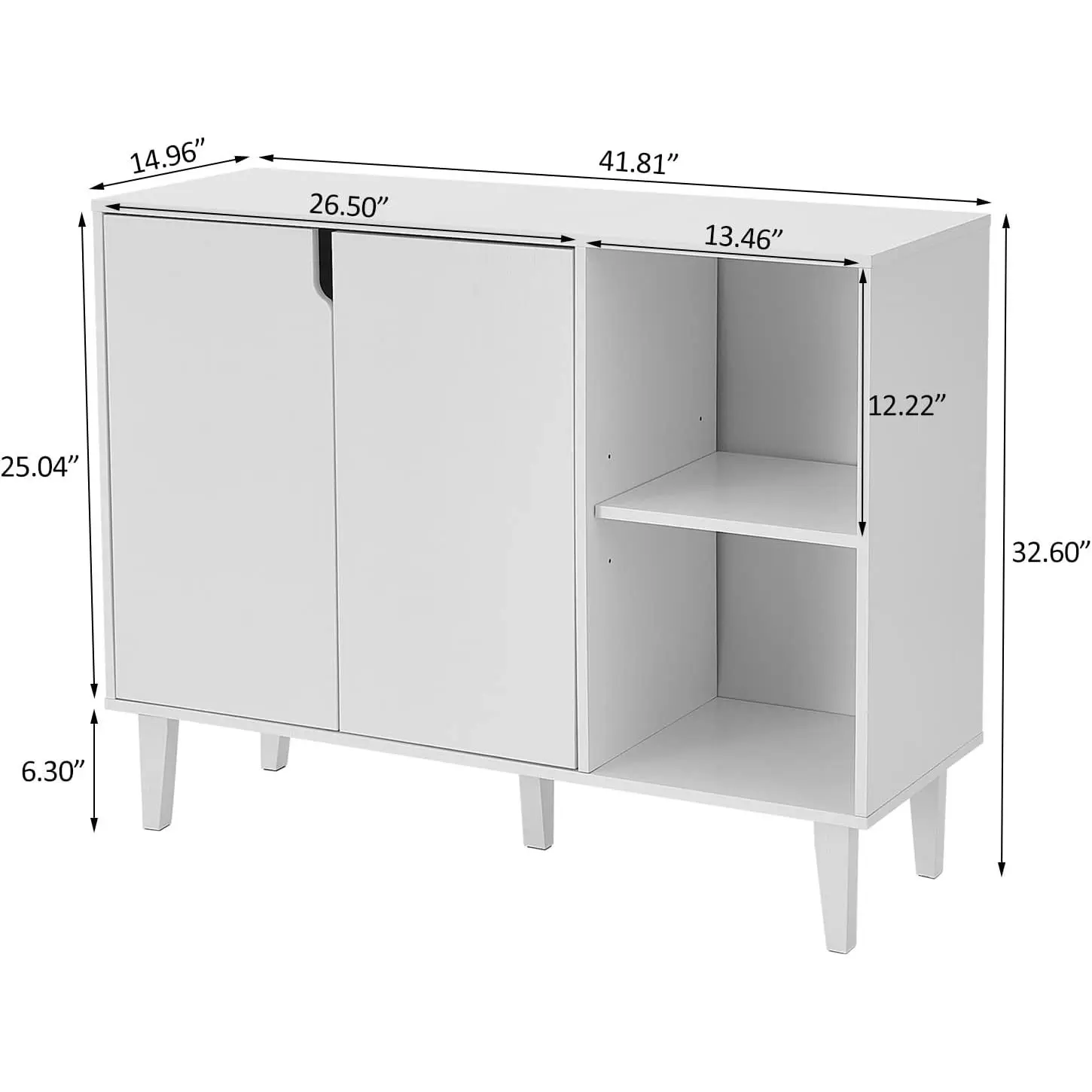 Panana Kitchen Buffet Cabinet Storage Sideboard with 2 Doors 2 Shelves, White, 41.8" L x 15" W x 32.5" H