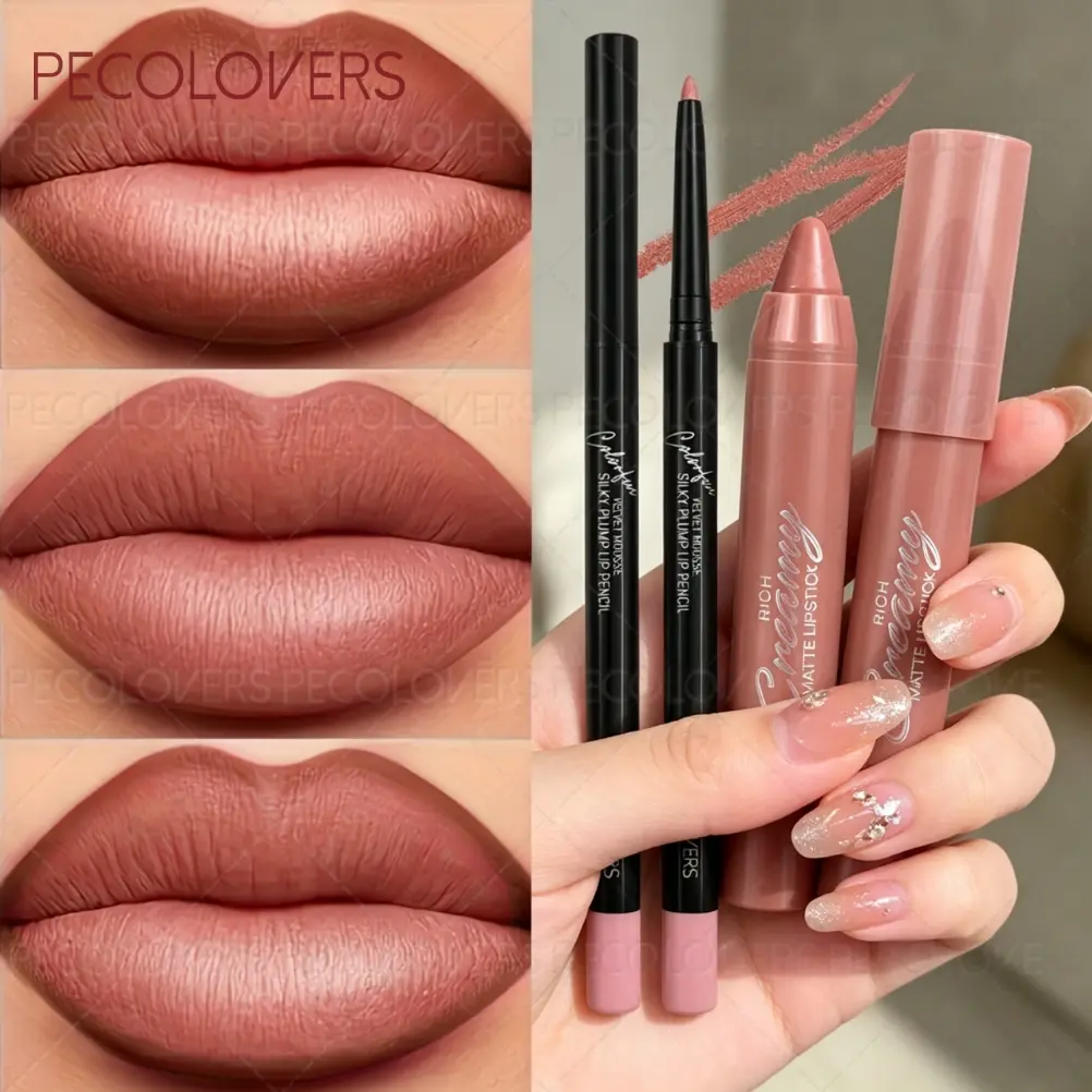 2PCS/Set Matte Lip Liner Pencil and Lipstick Set, Lip Liner Kit, High Color Rendering, Creamy Texture, Long Lasting & Waterproof, Easy To Remove Makeup, Portable Makeup, A Perfect Mother's Day Gift
