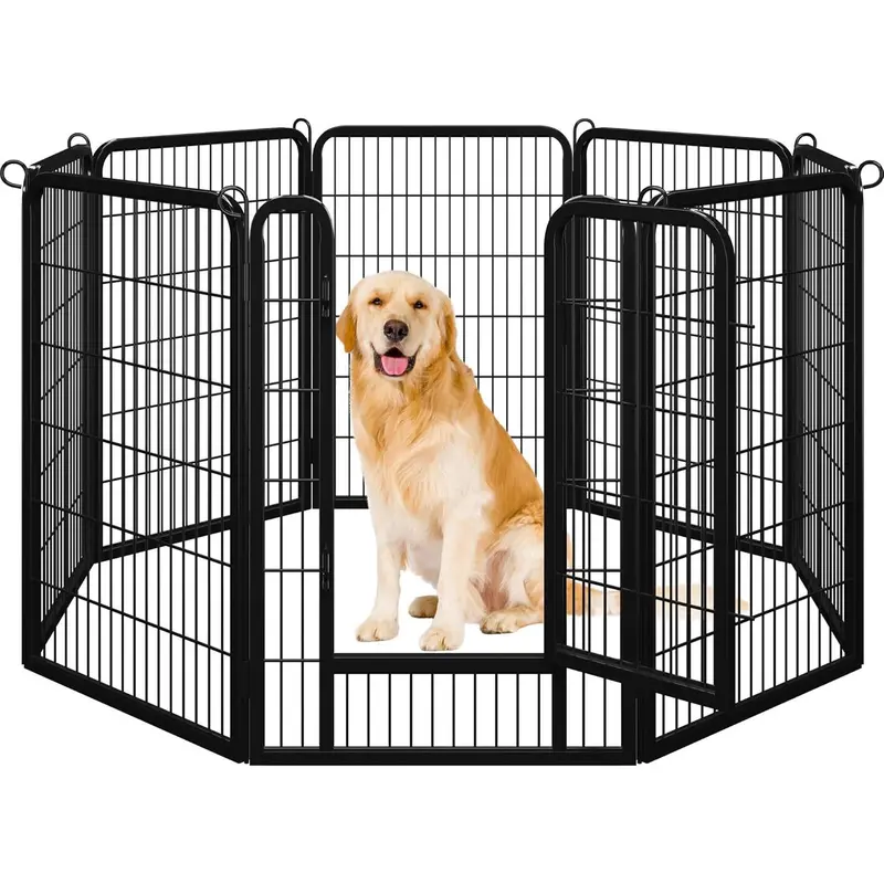 8-Panel Heavy Duty Metal Dog Playpen with Door, 40''H Indoor/Outdoor Pet Exercise Pen for Medium Spaces - Portable Puppy Fence for RV/Camping/Yard, No Assembly Required