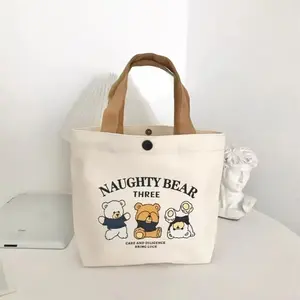 1PCS Three Little Bears canvas bag, portable handbag, Lunch Bag Tote Bag, lunch box, umbrella, snack and gift bag, with cartoon patterns, an essential item for going out