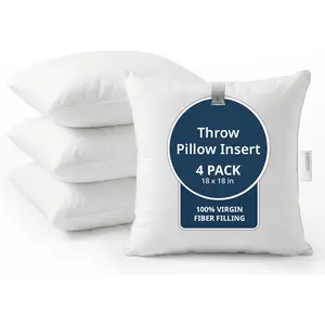 4 Pack 18x18 White Throw Pillow Inserts for Decorative Pillow Covers, Couch Pillows for Living Room,  Pillows for Bed