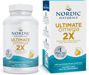 Nordic Naturals Ultimate Omega 2X Lemon Flavor 120 Soft Gels 2150 mg Omega-3 High-Potency Fish Oil with EPA & DHA Promotes Brain & Heart Health Non-GMO 60 Servings