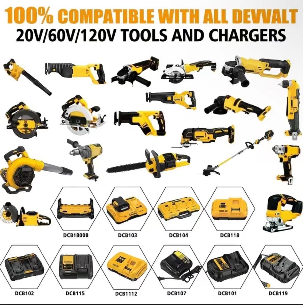 Compatible Replacement Power Tool Battery (1-2 Packs, 12.0AH, Li-ion, Over-Protection) for DEWALT DCB612, 20V-60V MAX FLEXVOLT Charger, DCB609-2 Power Tool Batteries