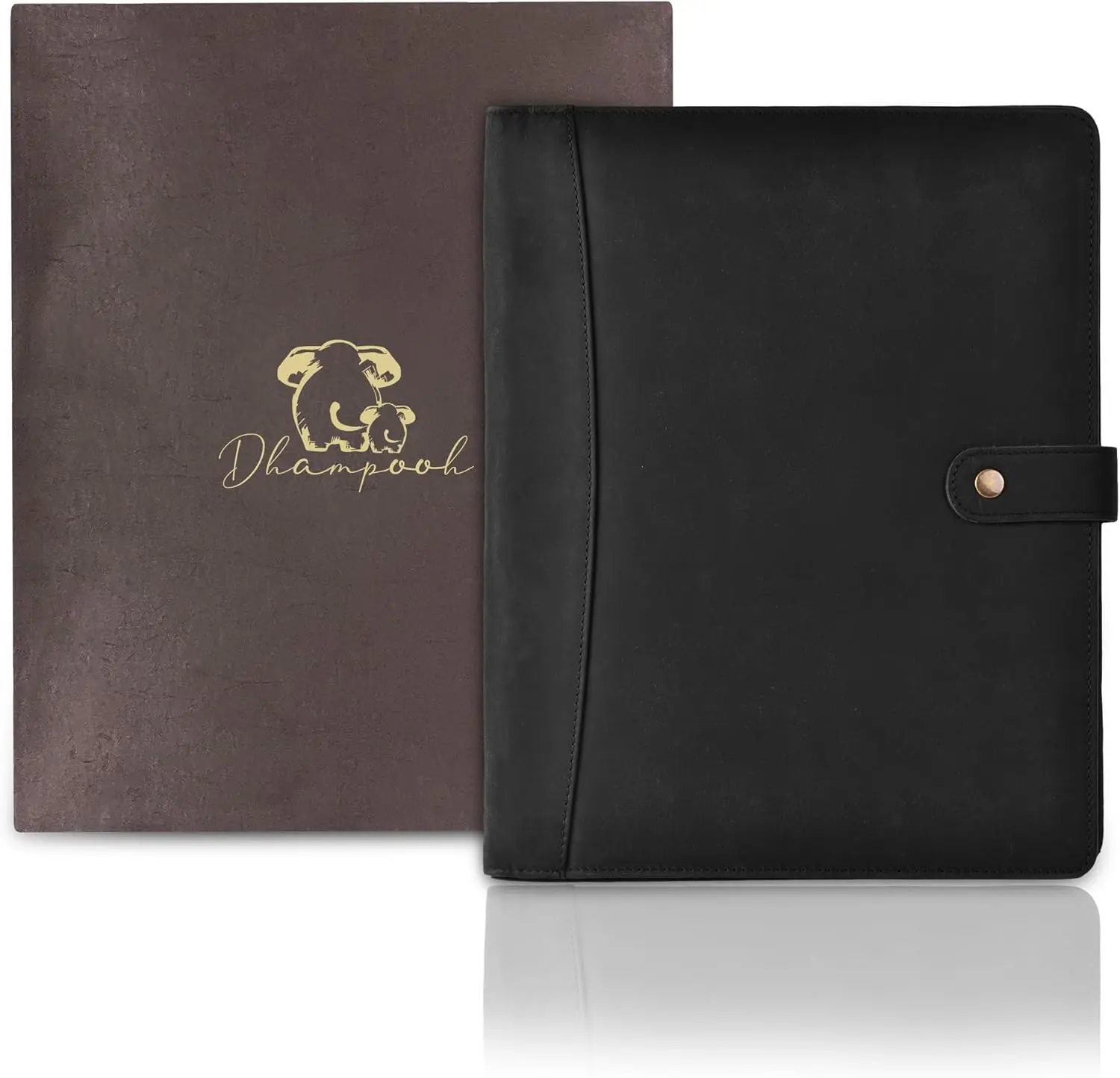 Genuine Leather Portfolio – Sleek Black Professional Organizer & Resume Folder, Antique Leather Business Document Padfolio with Writing Pad, Ideal Gift for Men & Women