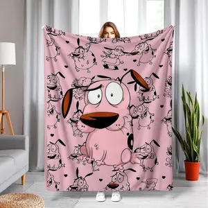 Retro Cartoon Courage Dog Flannel Blanket Soft Funny Throw Cozy Lightweight Plush Portable Cover For Sofa Warm Gift For Birthday Christmas