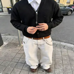 Men’s Black V-Neck Knit Cardigan, Loose Soft Sweater Jacket for Spring/Autumn Layering, Aesthetic Top .men's wear flash sale,  Trendy Casual Menswear