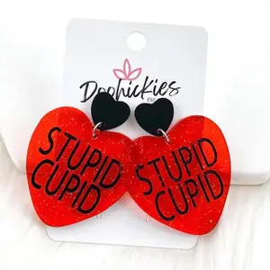 2" Stupid Cupid Heart Dangles - Valentines Acrylic Earrings