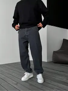 Men's Y2K Straight Leg Jeans, Casual Street Style Button Fly Washed Denim Jeans, Trendy Fashion Simple Long Jeans