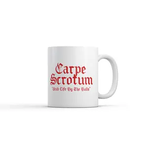 Carpe Scrotum Grab Life By The Balls Mug Funny Sarcastic Graphic Novelty Coffee Cup - 11oz Funny Coffee Mugs Ceramic Printed Drinkware Cup