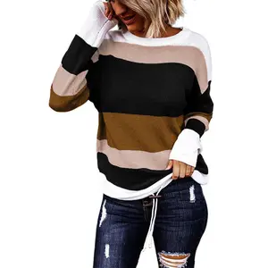 Dokotoo Fall Sweaters Round Neck Striped Cute Winter Pullover Sweaters for Women Trendy 2026 Drawstring