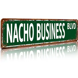 Funny Spanglish Vintage Wall Decor NACHO BUSINESS BLVD Humor Metal Sign for Porch Home Bar Garden Patio Easy-Hanging Outdoor Decoration Perfect Gift