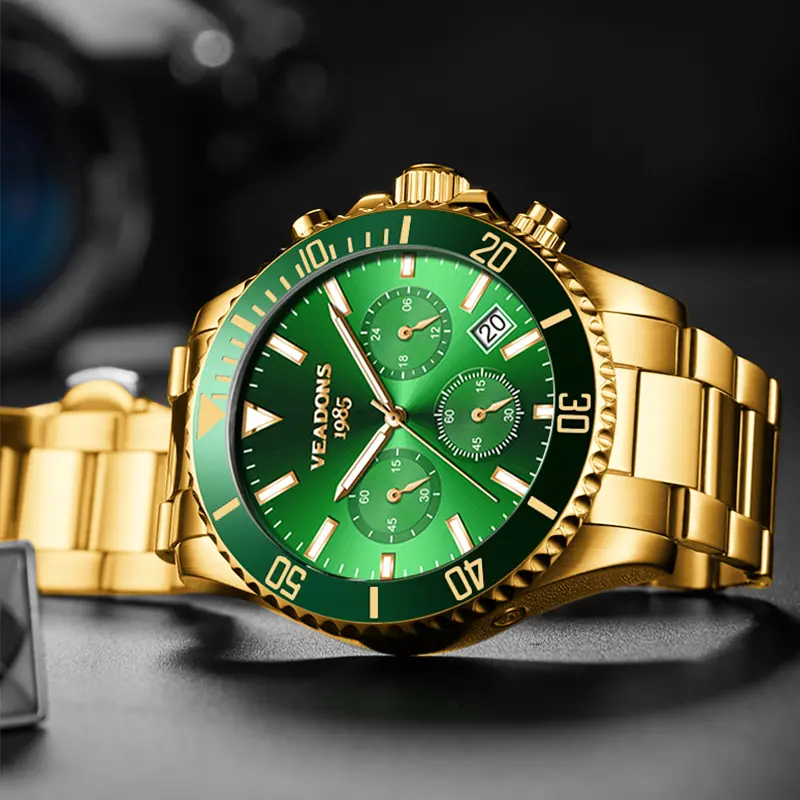 【dealsforyoudays】Veadons Men's Premium Formal Watch – 40mm Stainless Steel Strap, Luminous Large Dial, Analog Quartz with Rotating Bezel, Waterproof, Business Executive Wristwatch