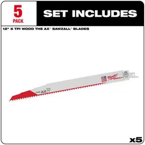 Milwaukee 48-00-5027 5PC 12" 5 TPI The Ax Sawzall Blade