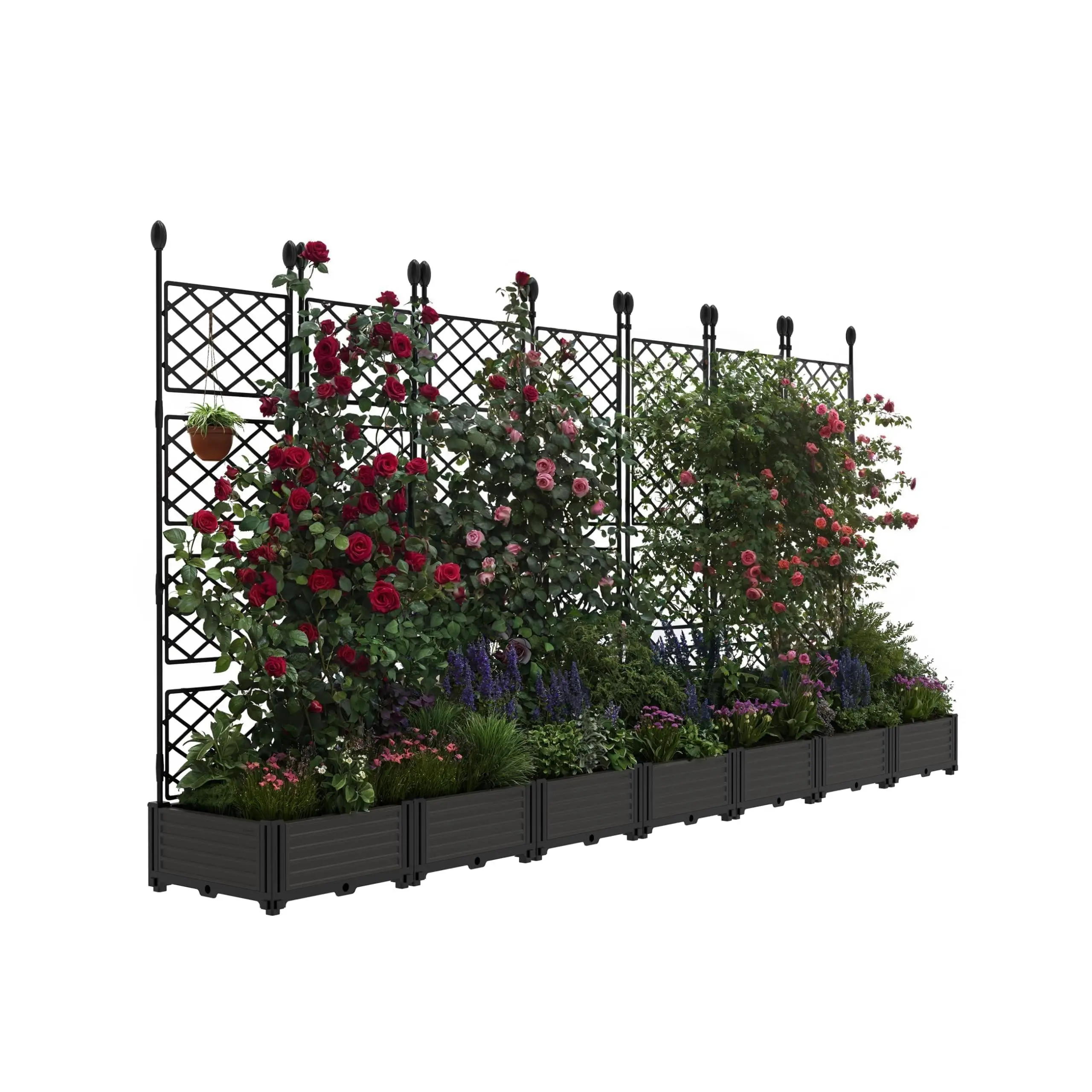 7 PCS Raised Garden Bed with Trellis - Climbing Plant Stand, Elevated Planting Box, Outdoor Planters, Bed Raised Garden Kits for Patio, Balcony, 114Lx16Wx63H in