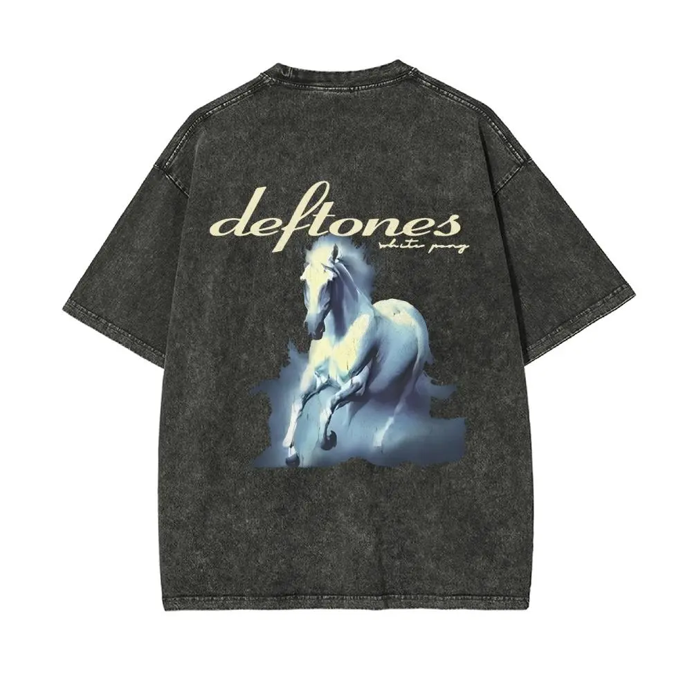 Unisex Retro Limited Vintage Washed T-Shirt, Rock with WHITE PONY Oversized Size Heavy Washed Cotton Tee, 90s Grunge Gothic Punk Y2K Rock Merch