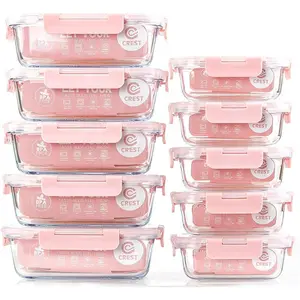 [10 Pack] Glass Meal Prep Containers, Food Storage Containers with Lids Airtight, Glass Lunch Boxes, Microwave, Oven, Freezer and Dishwasher Safe Set Stackable Kitchen Silicone Plastic