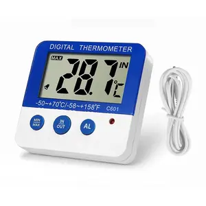 Nithing Fridge Freezer Thermometer Max/Min Memory High & Low Temperature Alarms Settings with LED Indicator Digital Refrigeration Thermometer with Magnetic,Stander