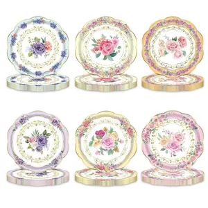 48 Pcs Floral Tea Party Plates 7 Inch Disposable Spring Flower Dessert Plates