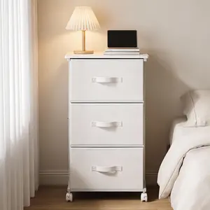 3 Drawer Dresser for Bedroom with Wheels, Storage Cabinet Organizer with Removable Fabric Bins, Sturdy Steel Frame for Living Room, Office, Entryway
