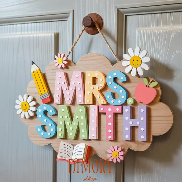 Personalized Teacher Wooden Door Sign, Teacher Door Hanger, Cute Teacher Door Sign, Teacher Gift, Custom Teacher Name, Classroom Decor