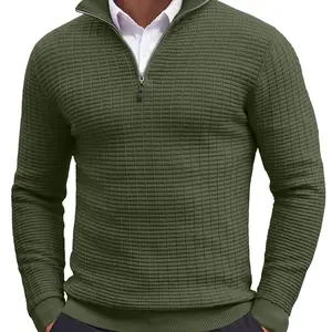 COOFANDY Men's Quarter Zip Sweaters Slim Fit Lightweight Cotton Knitted Casual Mock Neck Pullover Sweaters Fabric Knitwear