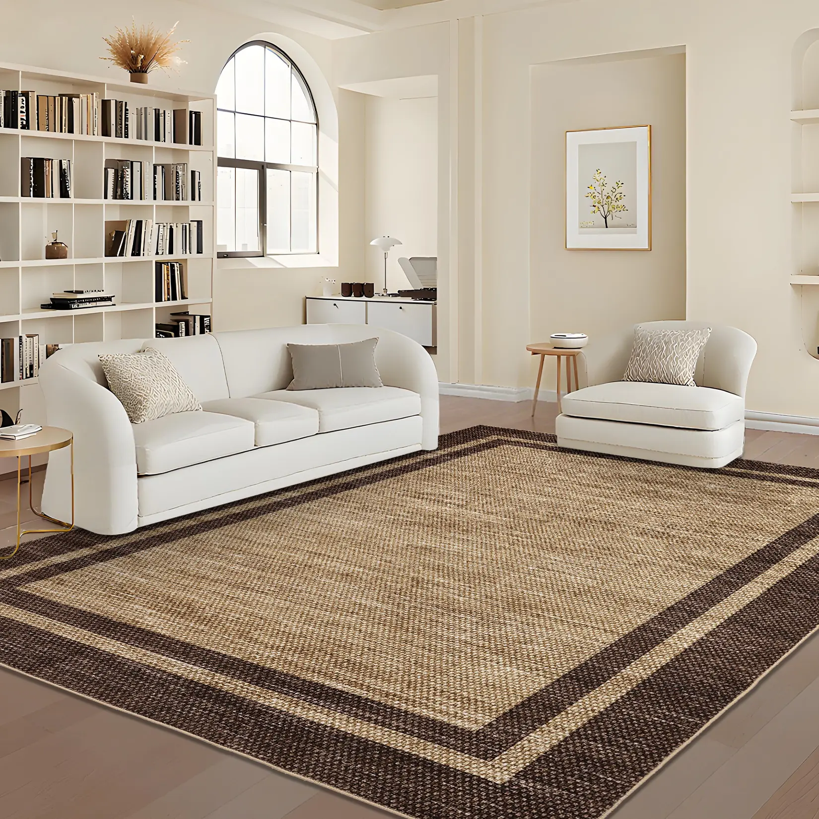 Modern Bordered Rug Washable Area Rug Solid Color Printed Rug Low-pile Stain-resistant Ultra-thin Foldable Interior Decorative Rug for Bedrooms Dining Rooms Offices Playrooms Children's Rooms Laundry Rooms and Entryways