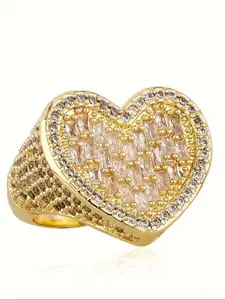 Fashion Heart Shaped Artificial Zircon Decor Ring, 1 Count Iced Out Zircon Prong Ring for Women & Girls, Hip Hop Jewelry for Party, Daily Decor, Trendy All-match & Exquisite Jewelry for Birthday Gift