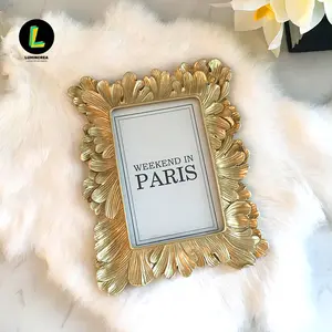 Gilded Leaf-Embossed Photo Frame European Gold Retro Photo Frame Feather Metal Creative Photo Frame French Light Luxury Wall Photo Frame
