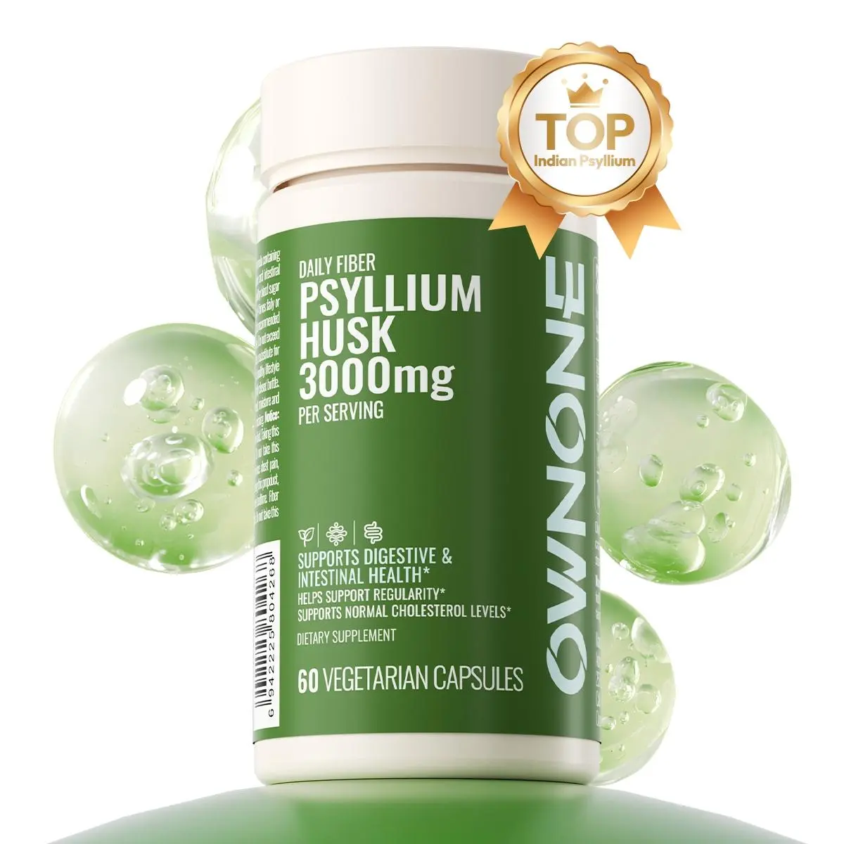 OWNONE  Psyllium Husk 3000mg Per Serving | Dietary Fiber Support | Digestion Health | Top PLANT-BASED Psyllium Husk | 60 capsules