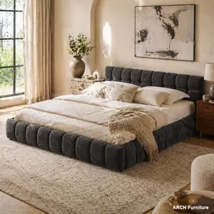 Contemporary Queen-Sized Arch Upholstered Platform Bed Frame - Thick Chenille Fabric Headboard, Solid Construction, Easy Assembly, No Box Spring Required, Dark Grey (68in x 86.5in x 23.5in), Bed Frames