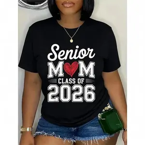 100% Cotton Senior Mom Class of 2026 Proud Parent Graduation Tee T-Shirt