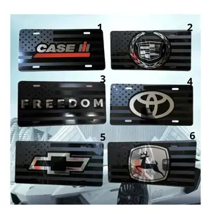 American Flag License Plate - Tactical Matte Black Front Tag - Patriotic Car & Truck Decor - Heavy Duty Metal Freedom Design - Standard US 6x12