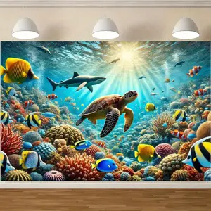 Polyester Underwater World Ocean Life Tapestry, Multifunctional Wall Decor for Living Room & Outdoor Parties, General Fit, No Electricity Required - 1 Piece