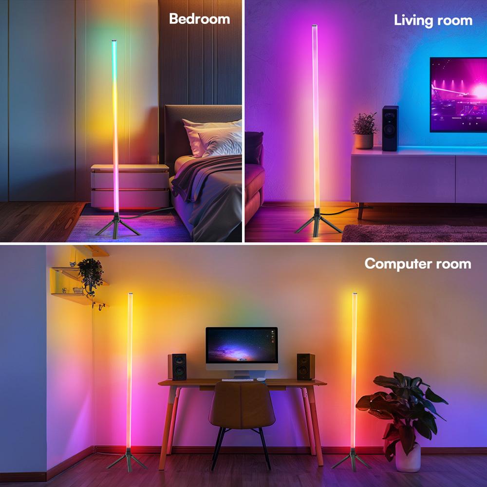 RGB Corner Floor Lamp with App & Remote Control 16 Million Colors Music Sync Timer Dimmable LED Mood Light for Bedroom Gaming Room Living Room Home Office Party Decor