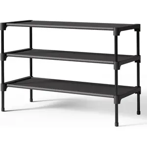 Shoe Rack - Non-Woven Shoe Rack Shelf, Shoe Organizer for Closet, Entryway, Garage & Corridor, Stackable Shoe Shelves, 27.5" Wide - 3 Tier, Black