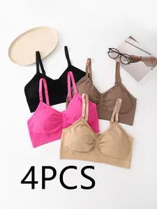 4-Pack Seamless Naked Feel Minimalist Lingerie, Comfortable Breathable Smooth Full Coverage Bralettes, Wireless Strapless Bras for Daily Casual Wear