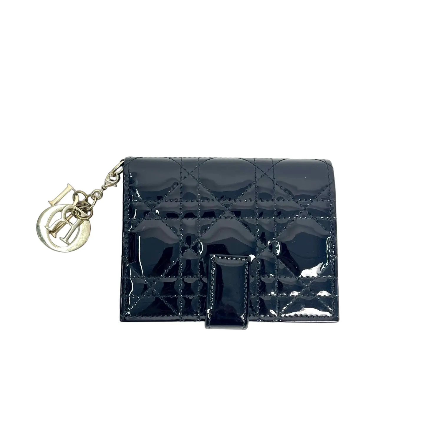 Pre-owned Patent Leather wallet Lady Dior Cannage Lotus black
