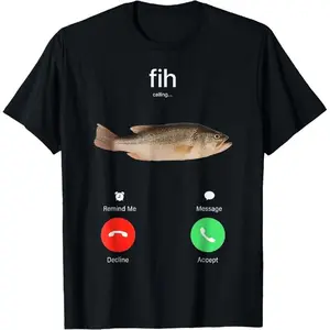 [100% Cotton] Fih Calling Remind me Message Decline Accept Phone Call Fish T-Shirt graphic tees men crop tops summer outfits for men summer tops T-Shirt